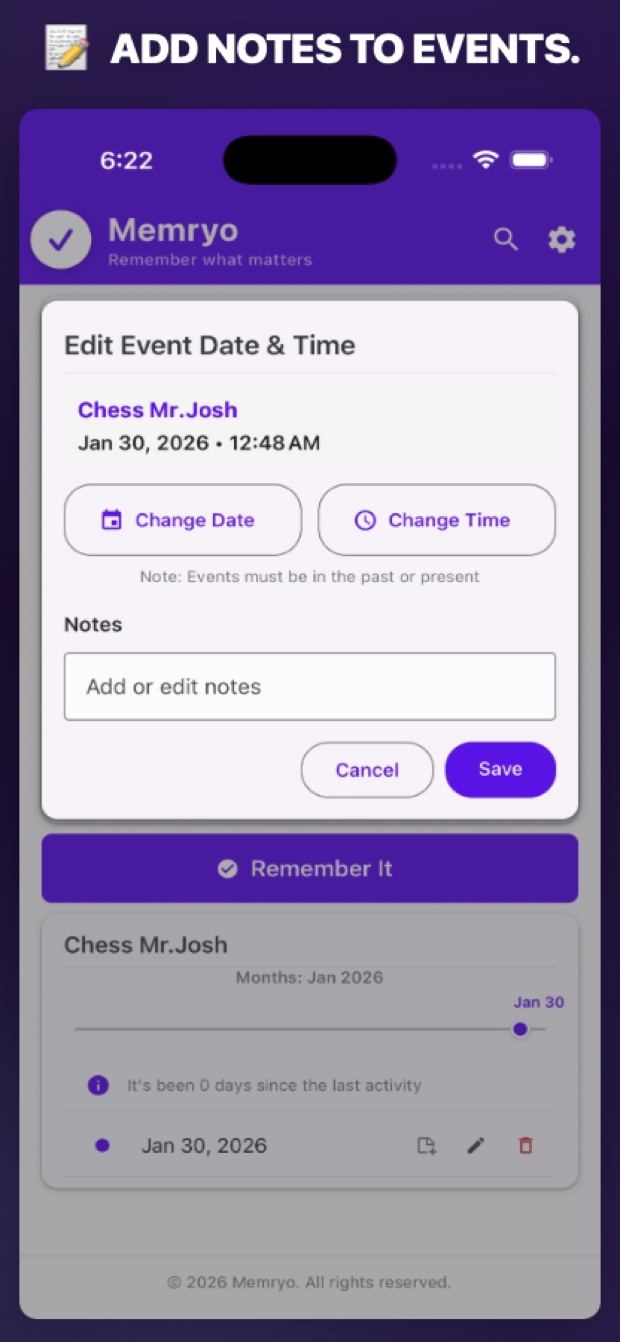 Add notes to events